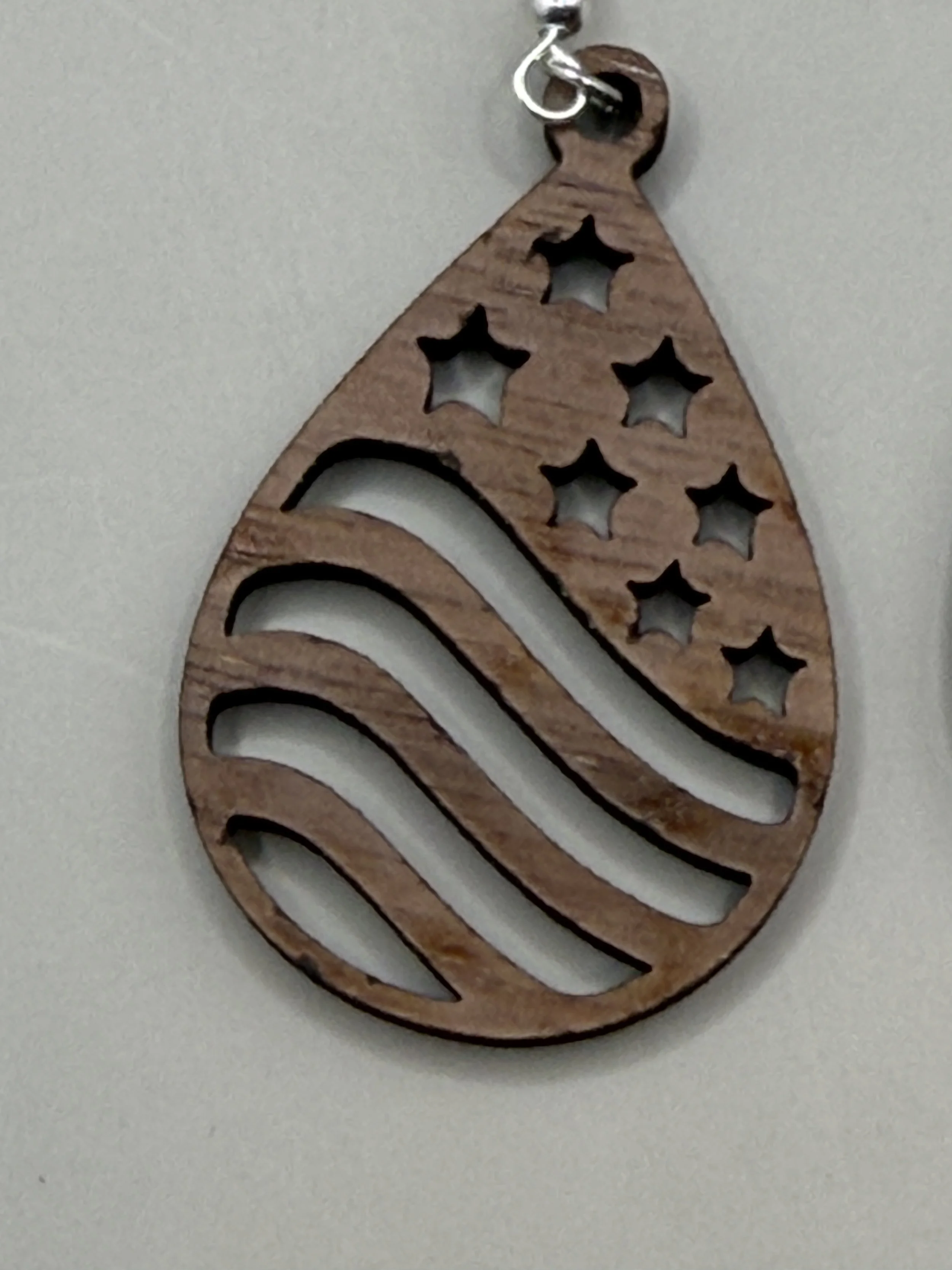 Walnut Patriotic flag teardrop Earrings Detail.JPG