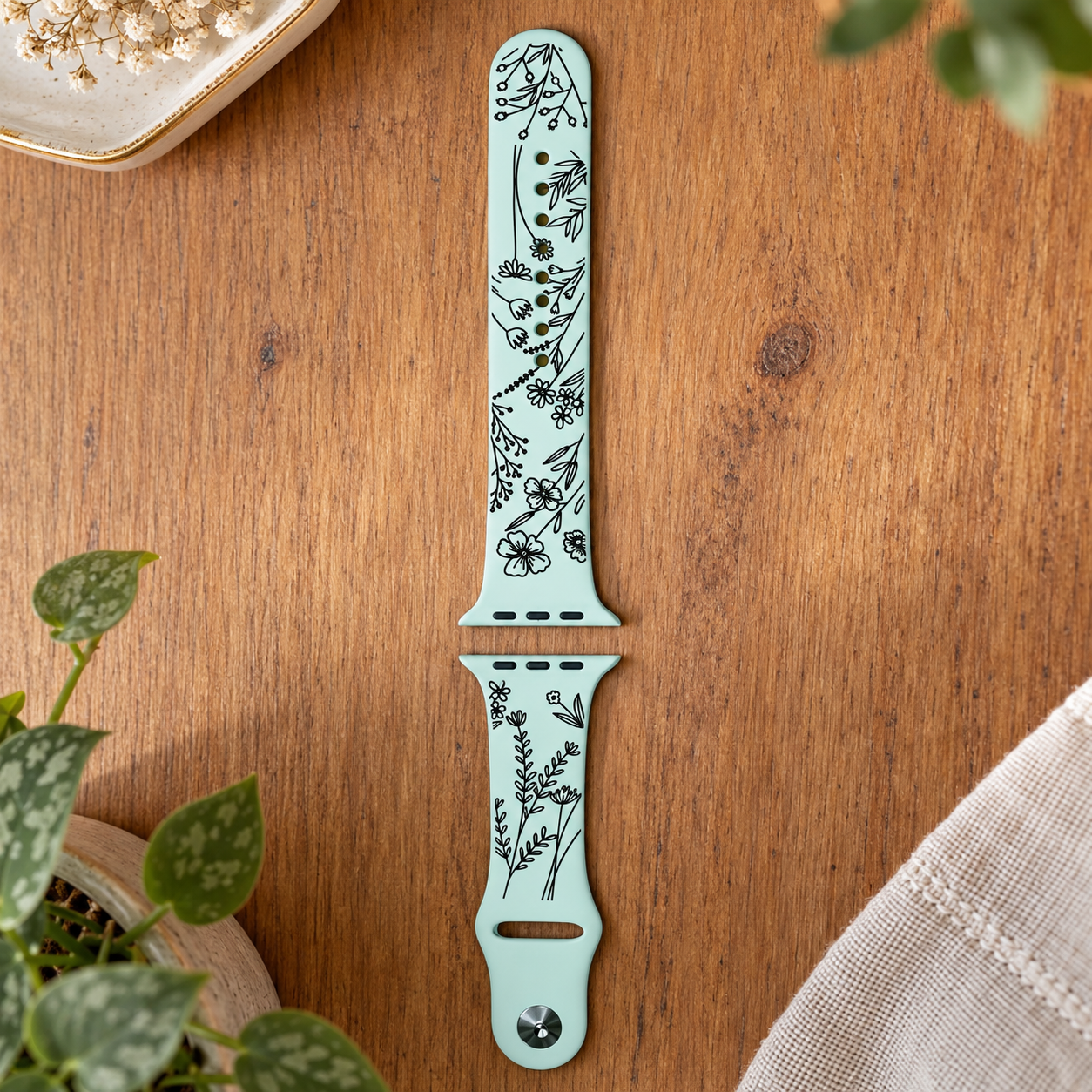 Wildflower Apple Watch Band — Laser-Engraved Silicone Sport Band