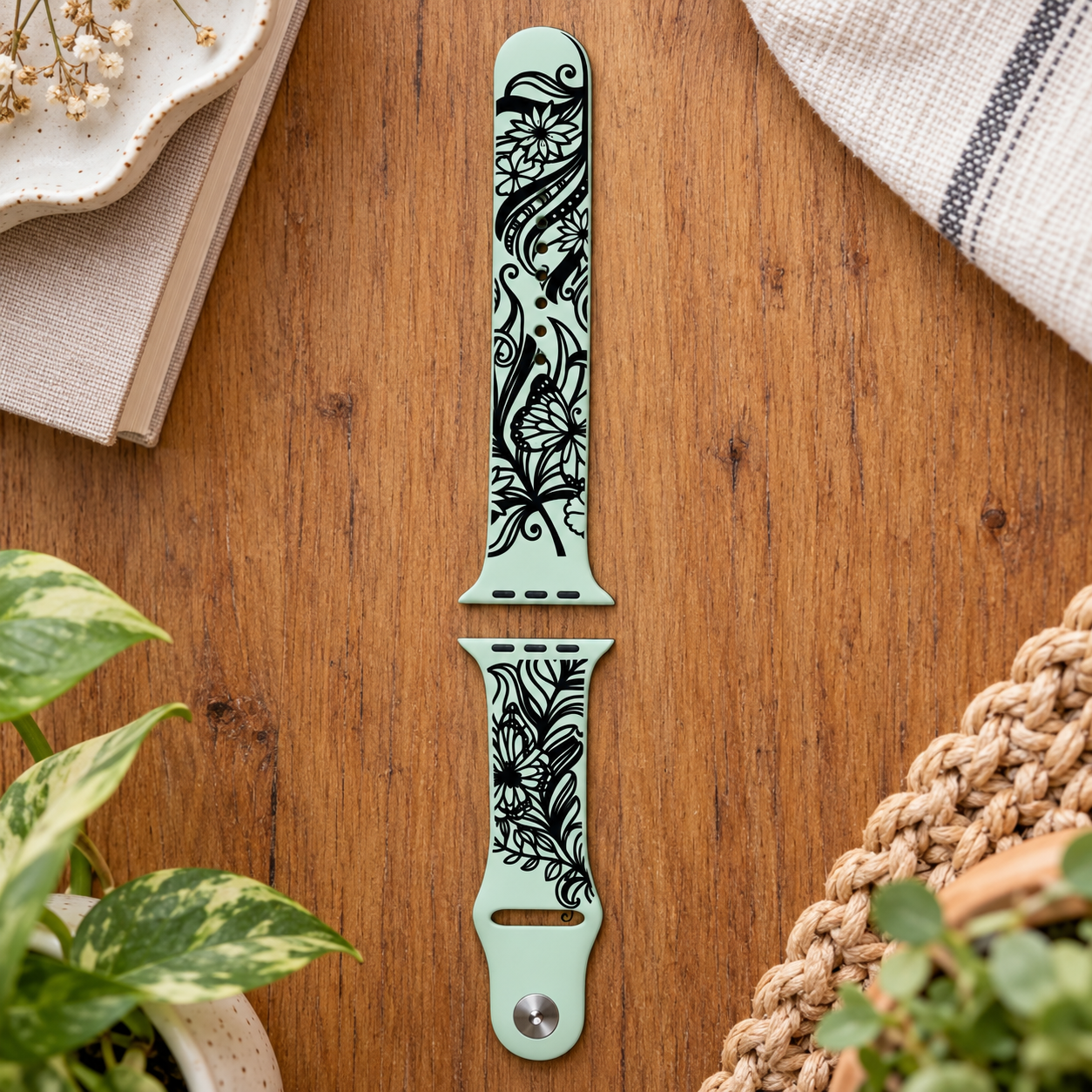 Butterfly Garden Apple Watch Band — Laser-Engraved Silicone Sport Band