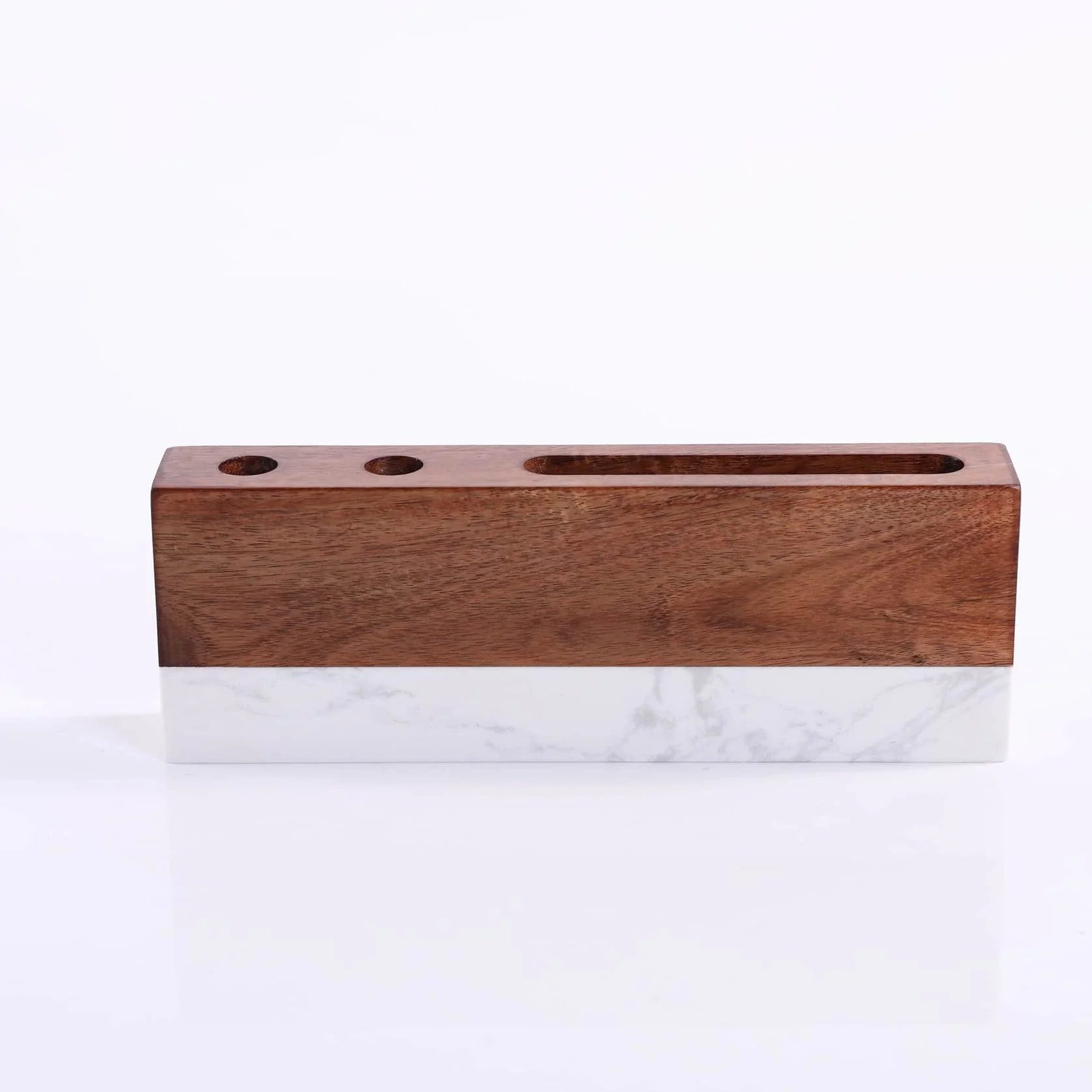 Marble & Acacia Wood Desk Name Plate – Engraved with Pen & Card Holder