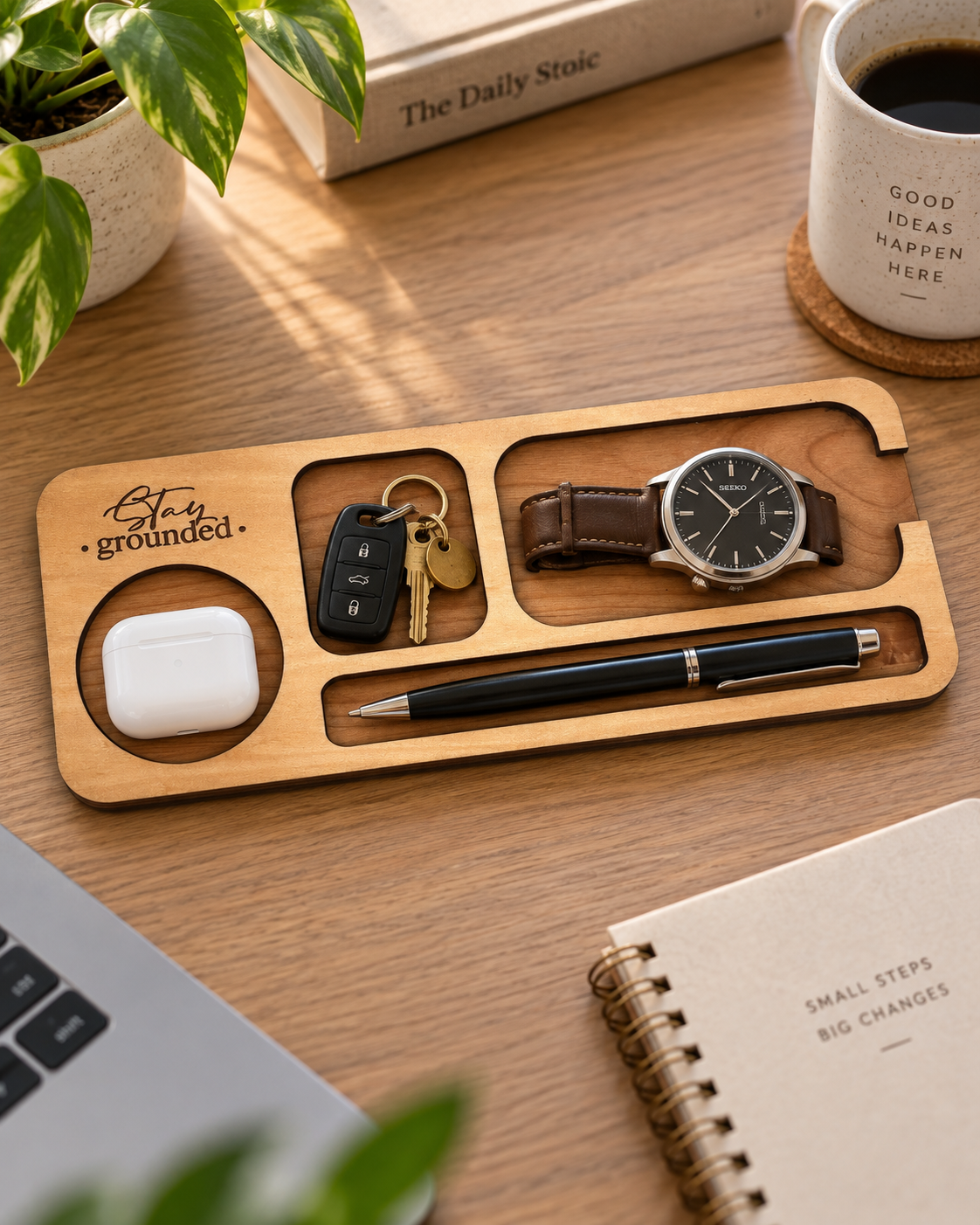 Stay Grounded Wooden Valet Tray & Desk Organizer - LIfestyle Image.png