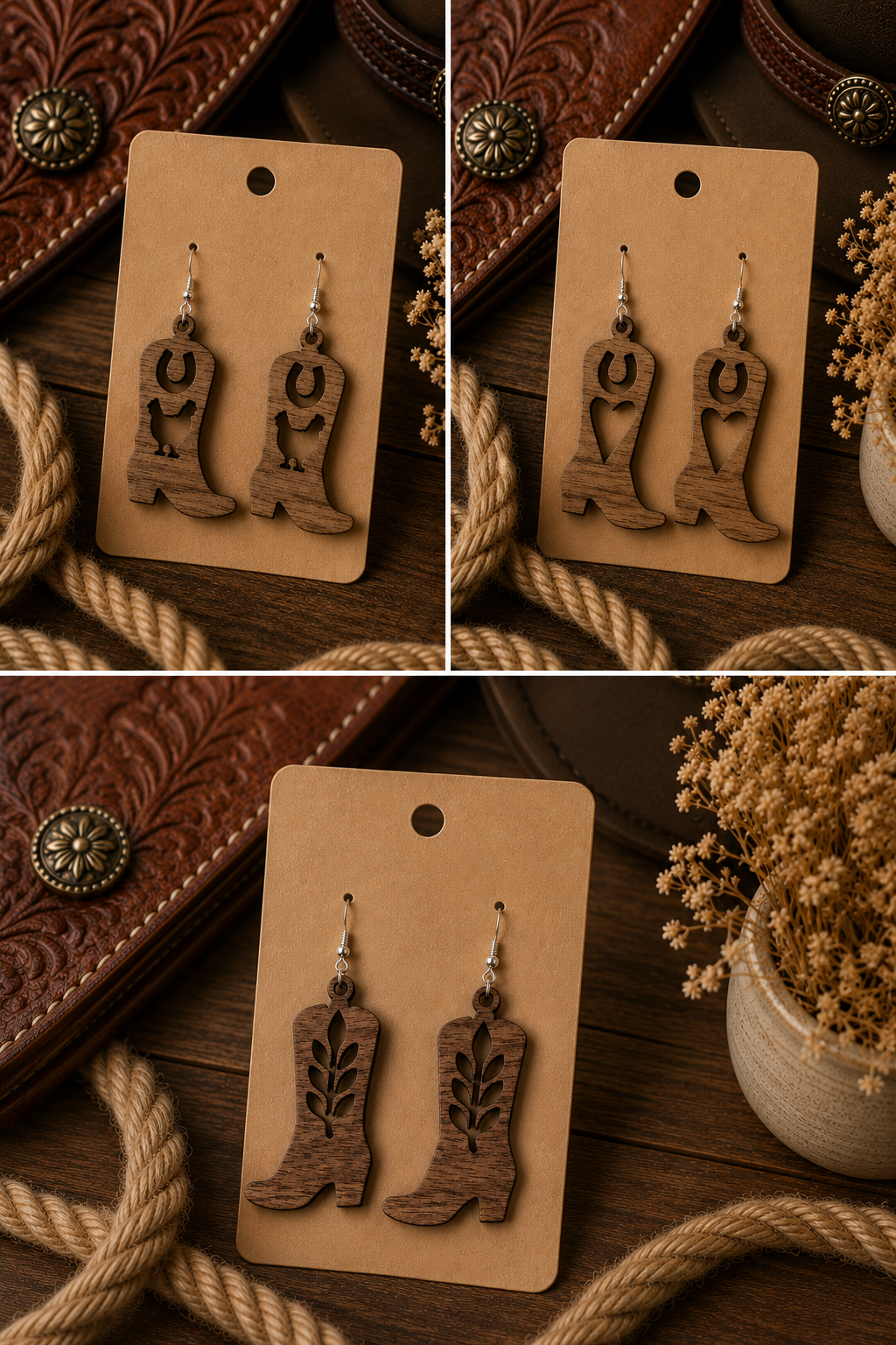 Walnut Cowboy Boot Earrings 3-Pack – Ranch Life Collection