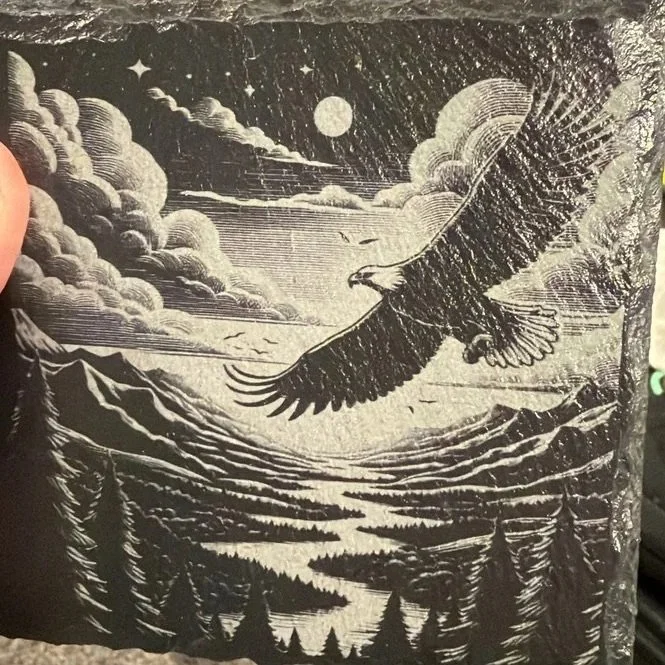 Premium Engraved Eagle Slate Coaster Set of Four (4)