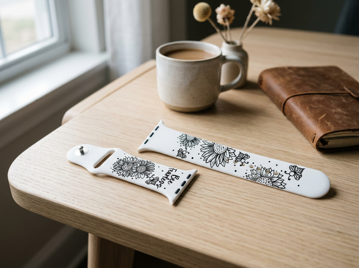 Bee Fearless Sunflower Apple Watch Band — Laser-Engraved Silicone Sport Band
