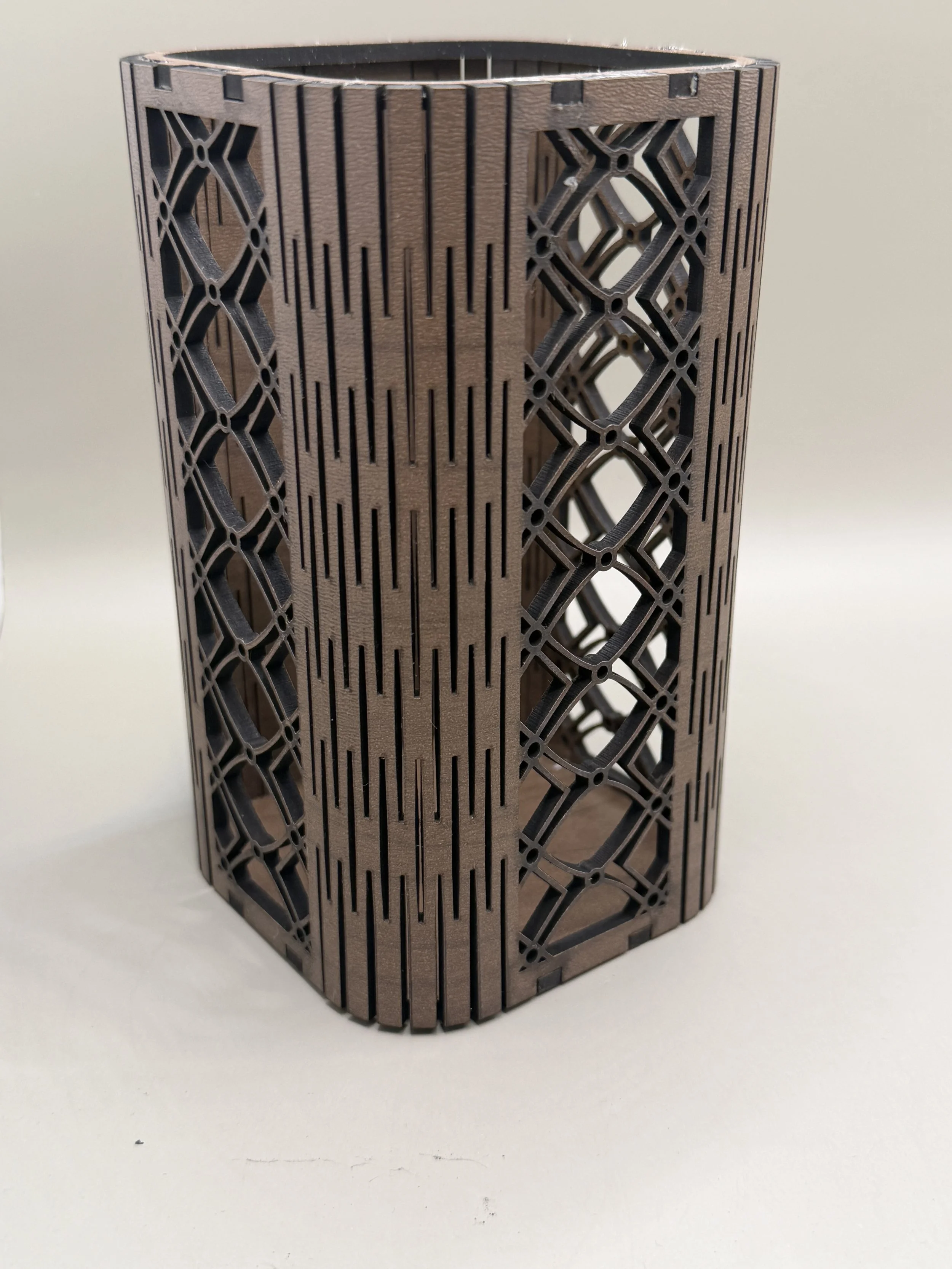 Geometric Diamond Lattice Wooden Pen Holder - Side.JPG