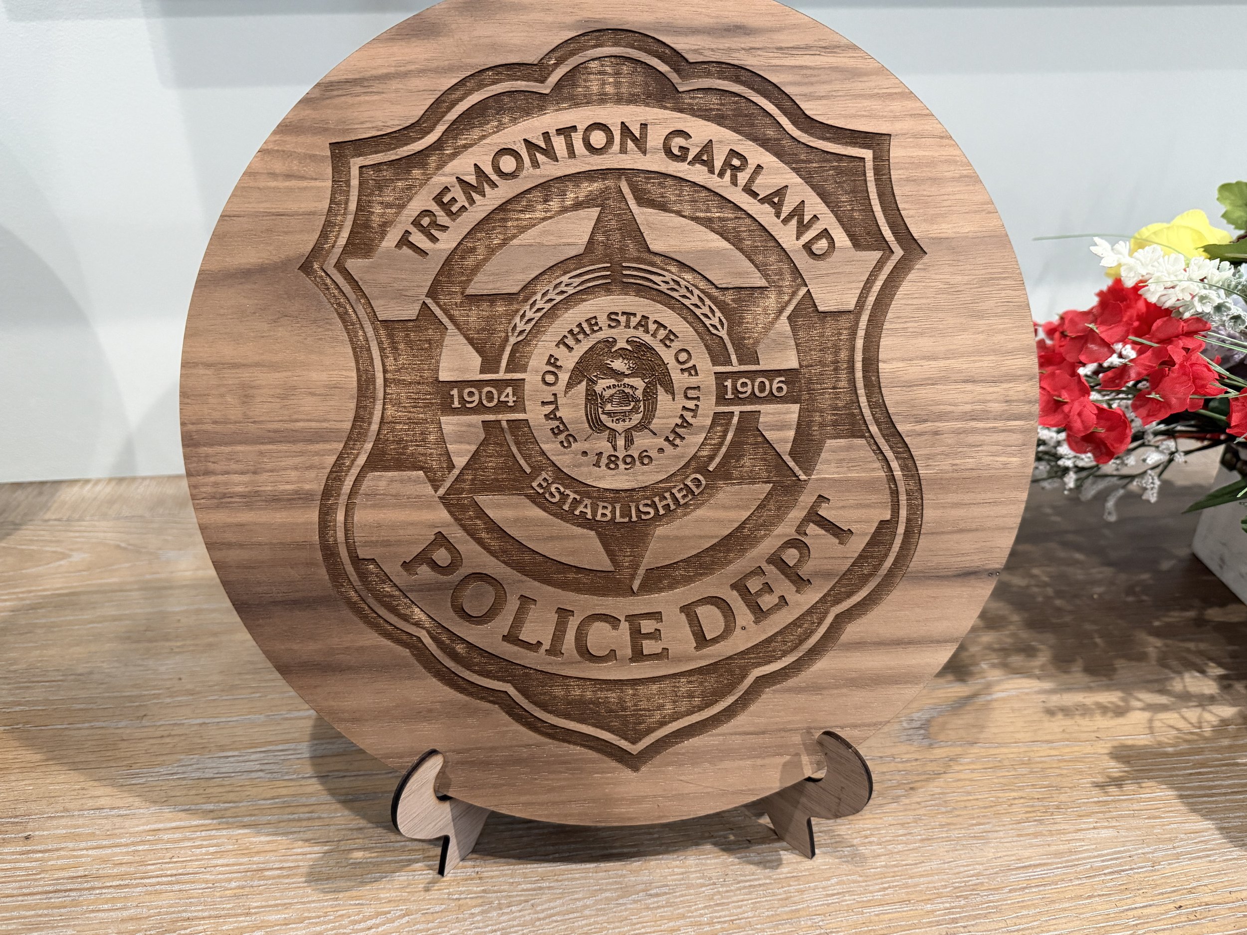 Custom Engraved 12” Wooden Badge Plaque