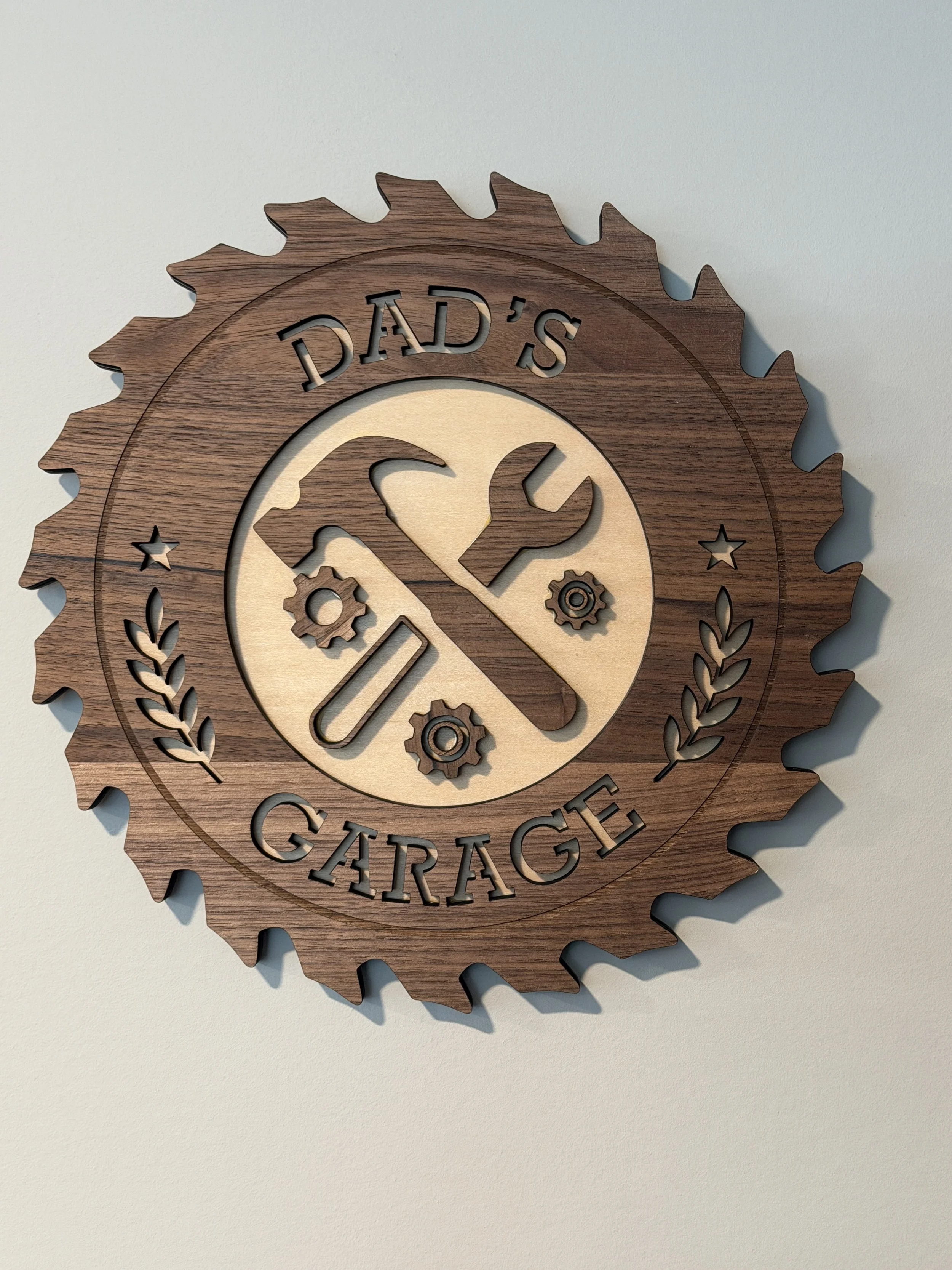 Dads Garage Sign - Walnut and Maple portrait.JPG