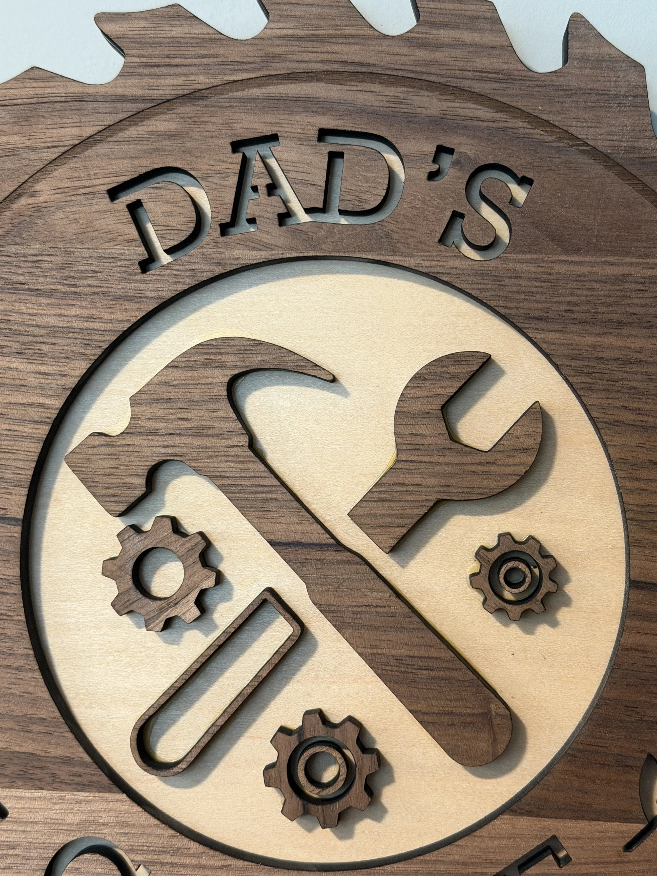 Dads Garage Sign - Walnut and Maple detail.JPG