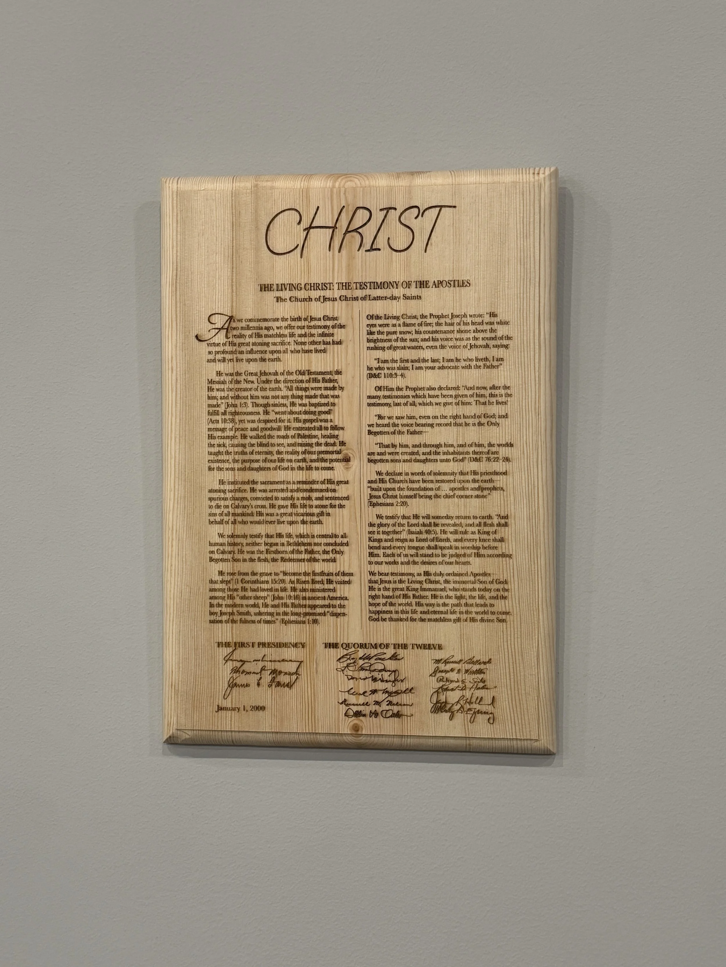 The Living Christ Proclamation – Laser Engraved Solid Wood Plaque