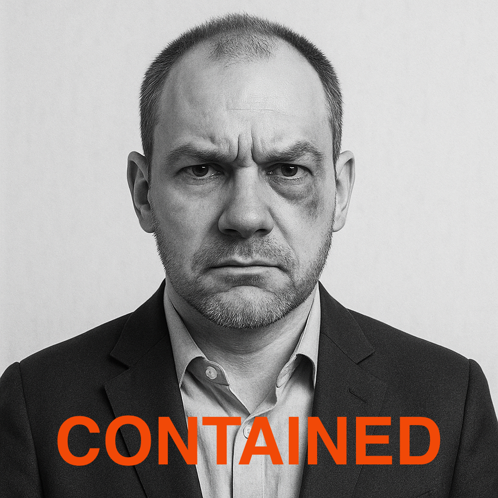 A photo of Chris Hutchins; he has been beaten up