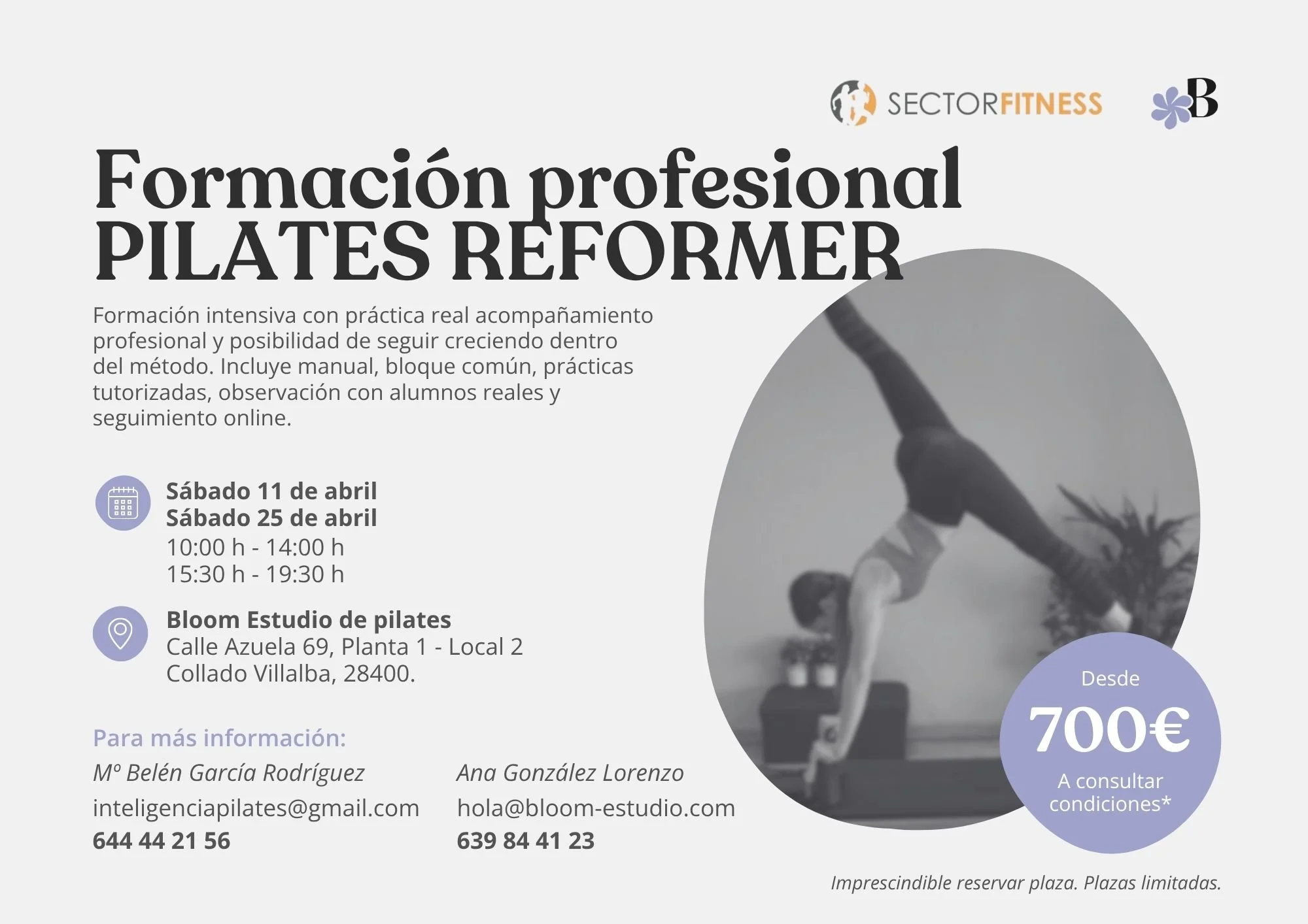 Da el siguiente paso en tu carrera con nuestra formaci&oacute;n en Pilates Reformer.
Un programa intensivo dise&ntilde;ado para que aprendas desde la pr&aacute;ctica real, con acompa&ntilde;amiento profesional en cada etapa.

Incluye formaci&oacute;n