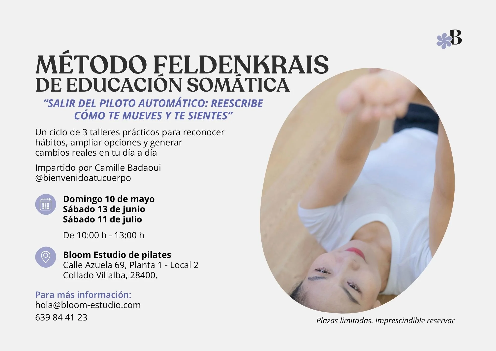 Llega nuestro segundo ciclo de talleres del m&eacute;todo FELDENKRAIS!!!
Un momento para volver a ti.
Explora sin prisa, sin exigencia.
Descubre c&oacute;mo peque&ntilde;os cambios pueden transformar tu bienestar.

✨ Suelta tensiones
✨ Escucha tu cue