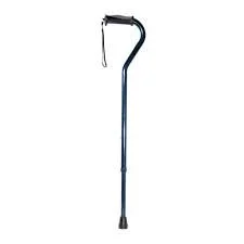 Walking cane with a curved handle and rubber tip.
