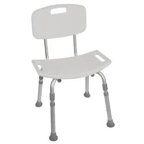 Gray shower chair with four legs and a backrest