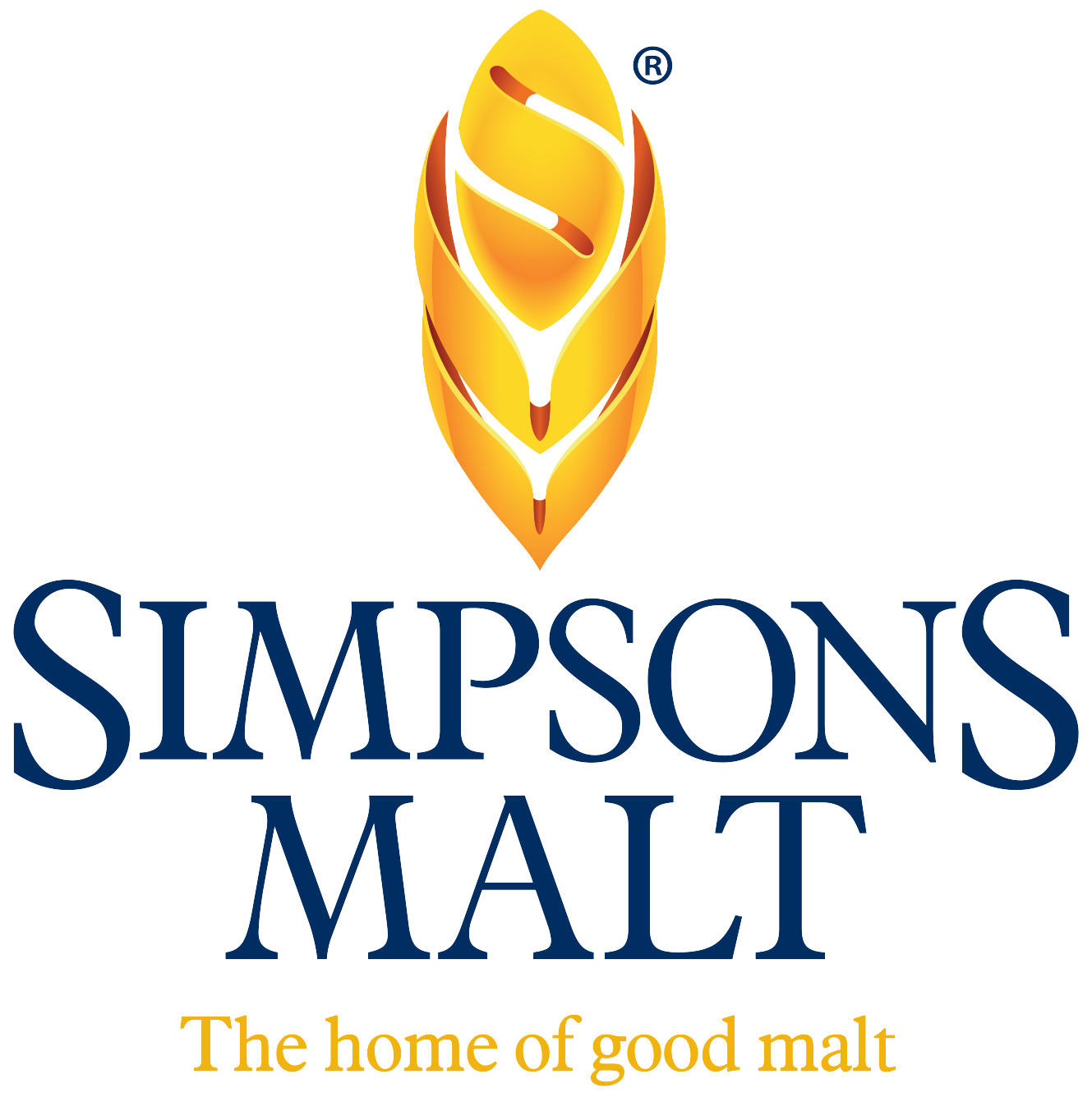Logo for Simpson's Malt featuring a stylized barley or wheat stalk and the text "SIMPSONS MALT" with the slogan "The home of good malt".