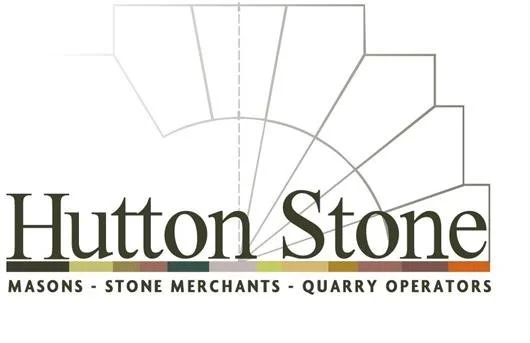 Logo for Hutton Stone featuring text and a graphic of a cut gemstone with sections labeled.