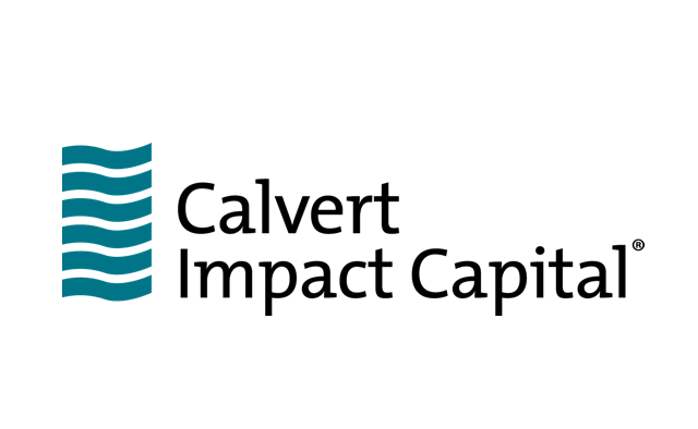 Calvert Impact Capital logo with blue waves and black text on a white background.