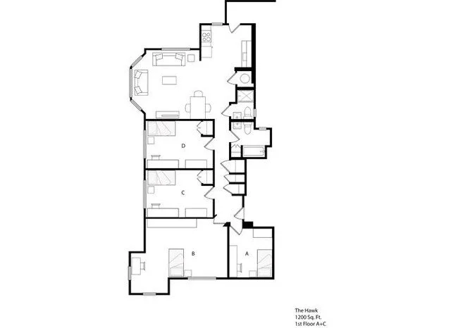 4 bed 2 bath floor plan The Hawk at Legacy at Drexel Arms