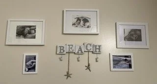 Some of the beautiful wall art in our bathroom