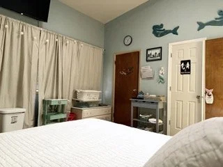 Bathroom view of the Mermaid birthing suite