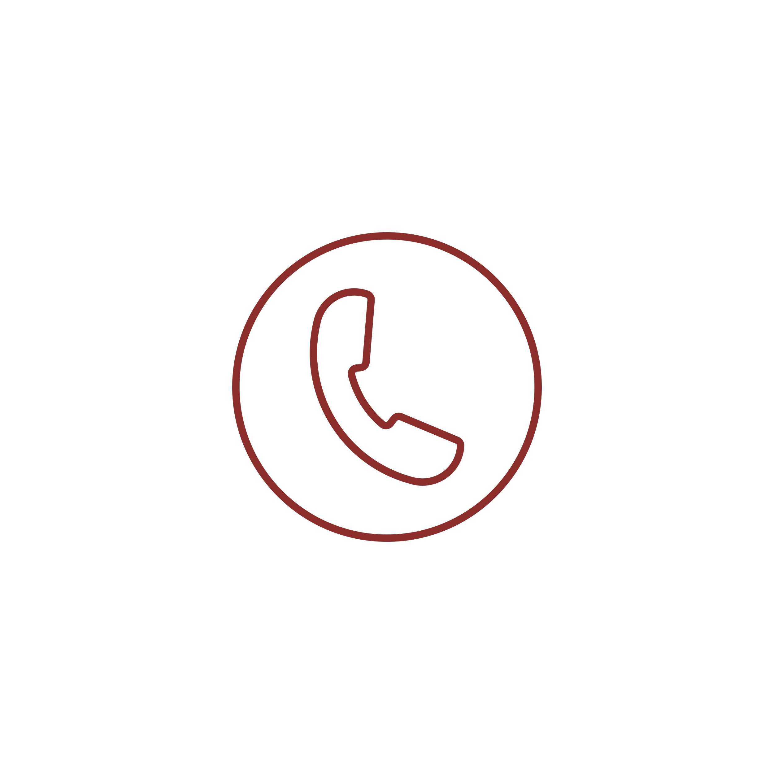 Neon red phone icon in circle on a black background, representing a call or contact.