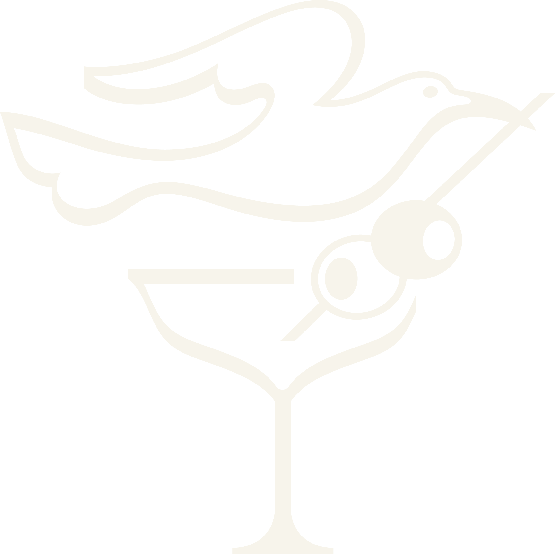 White line illustration of a dove carrying an olive branch over a martini glass, set against a brown background.