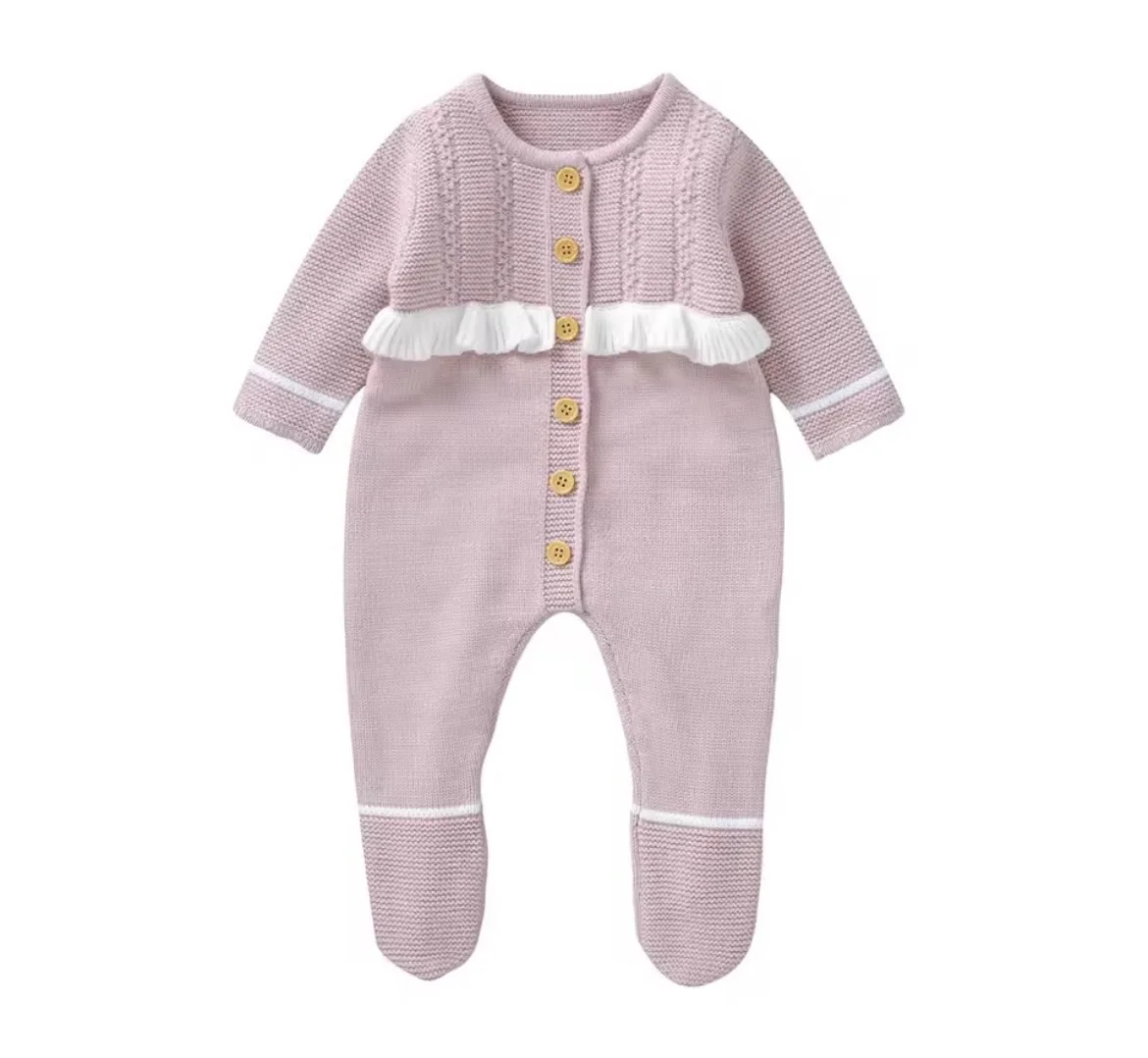 Pink Frilled Knitted Babygrow