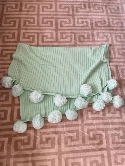Mint Green Pom Pom Baby Blanket