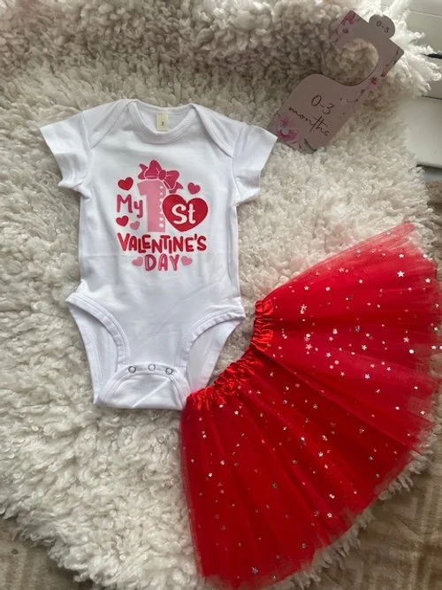 My First Valentine's Day Tutu Bodysuit Set