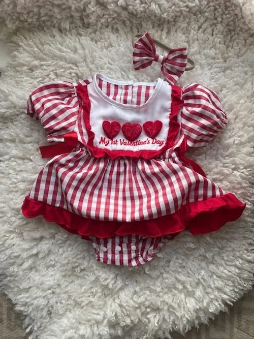 My 1st Valentine's Day  smock with matching bow headband
