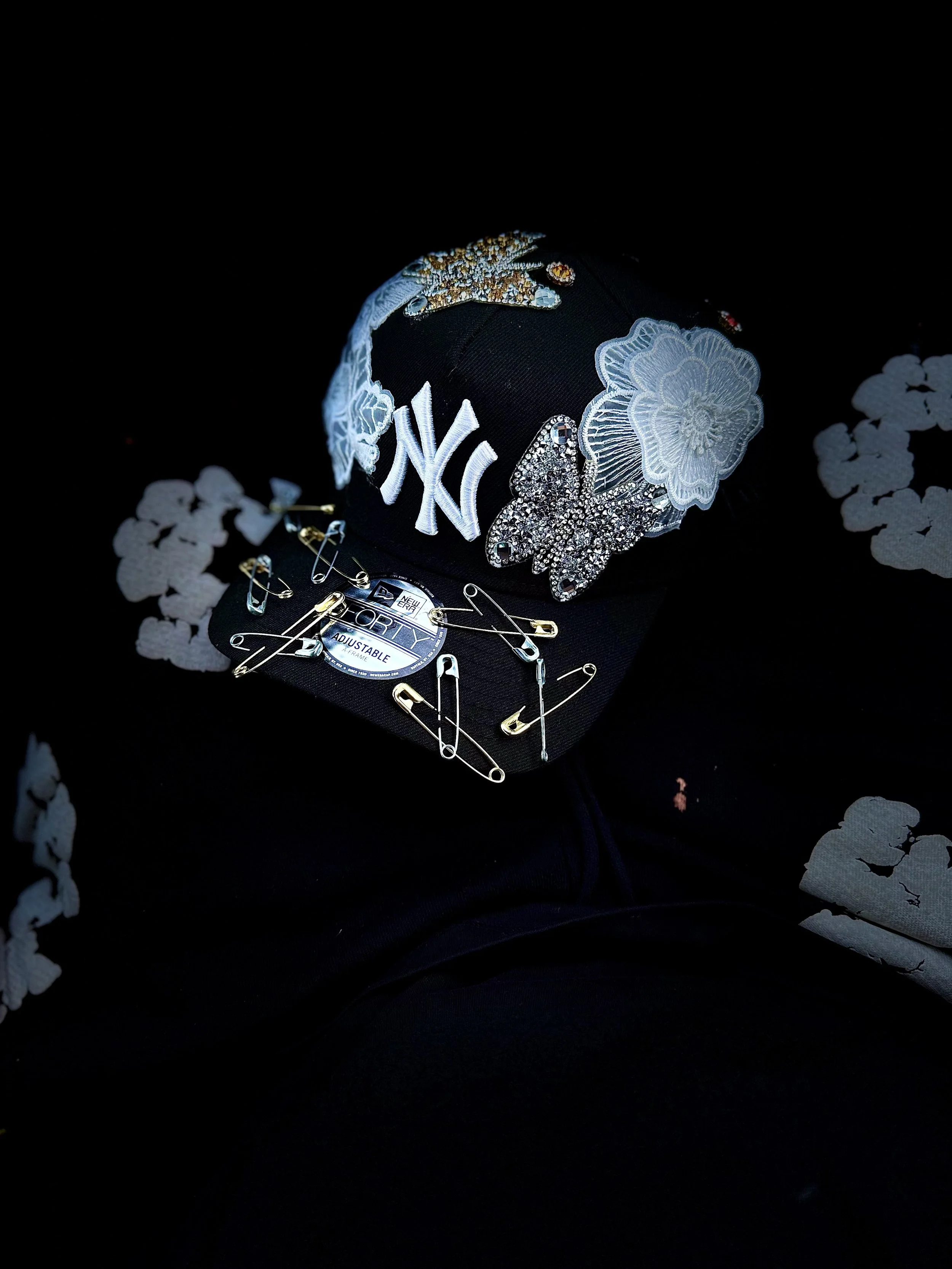 Black yankee multi butterfly with roses SnapBack