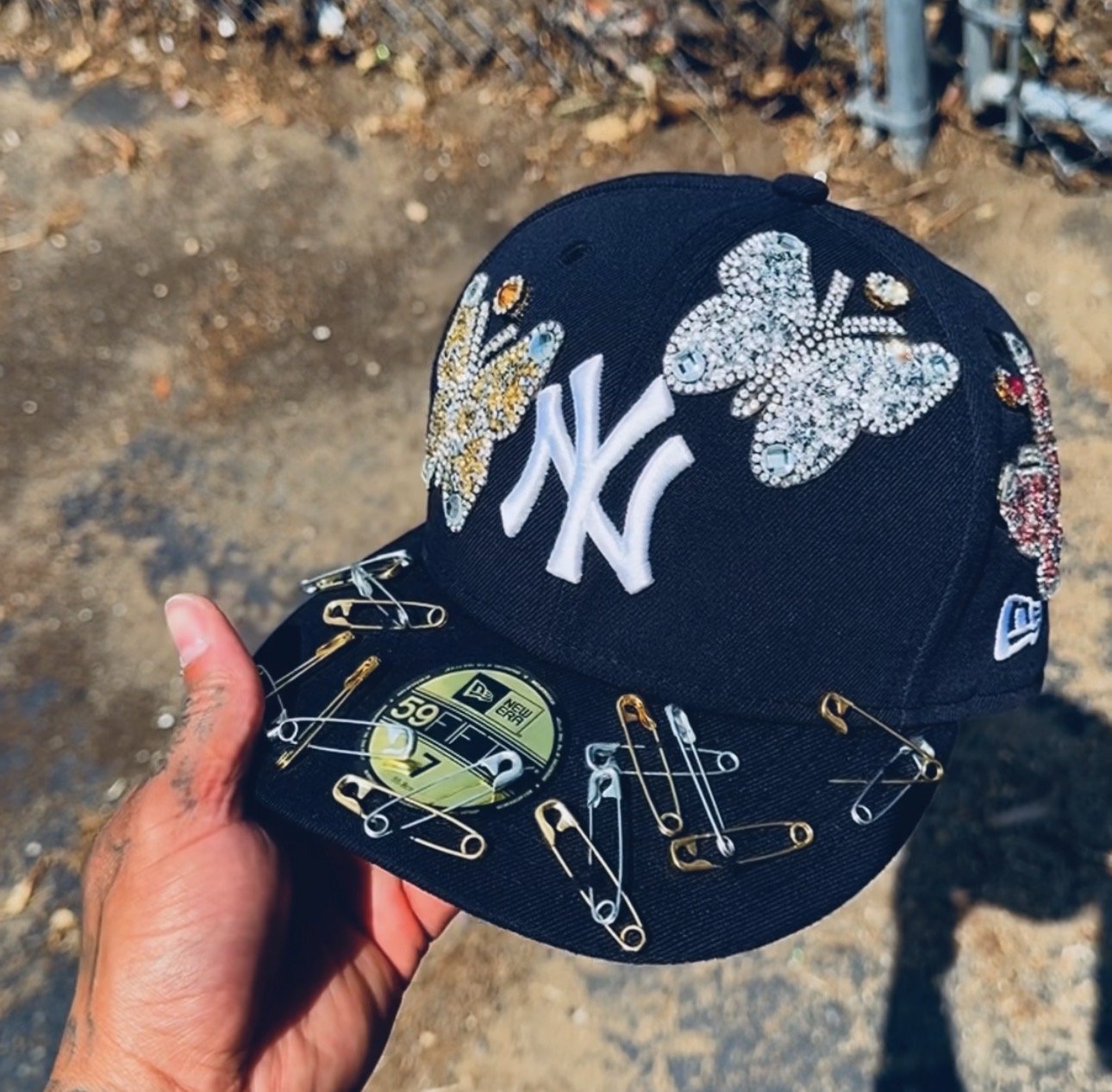 Butterfly Rhinestone NY Fitted Hat