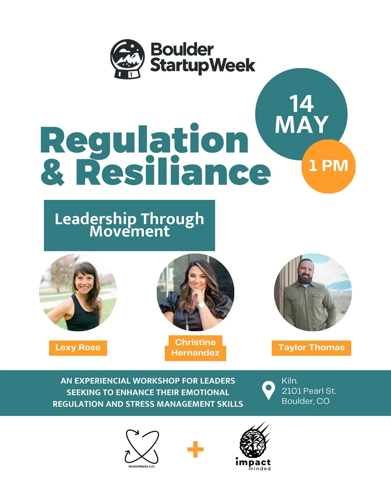 Next Wednesday I&rsquo;ll be presenting @bldrstartupweek with @taylor.j.thomas and @boldleaderco of @make.yourimpact! 

We&rsquo;ll be @kiln.co  in Boulder at 1pm  to teach you about Regulation &amp; Resilience &mdash; every business person, leader, 