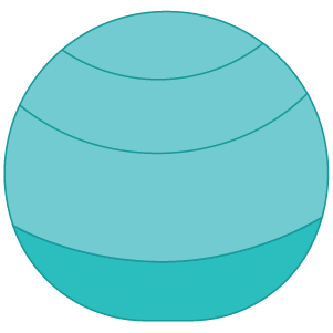 A close-up of a round, teal-colored building with horizontal banding.