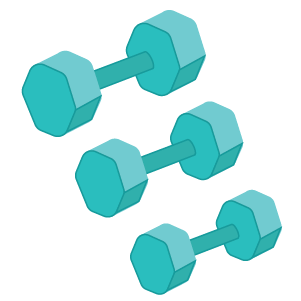 Two pairs of light blue dumbbells with hexagonal weights on a black background.
