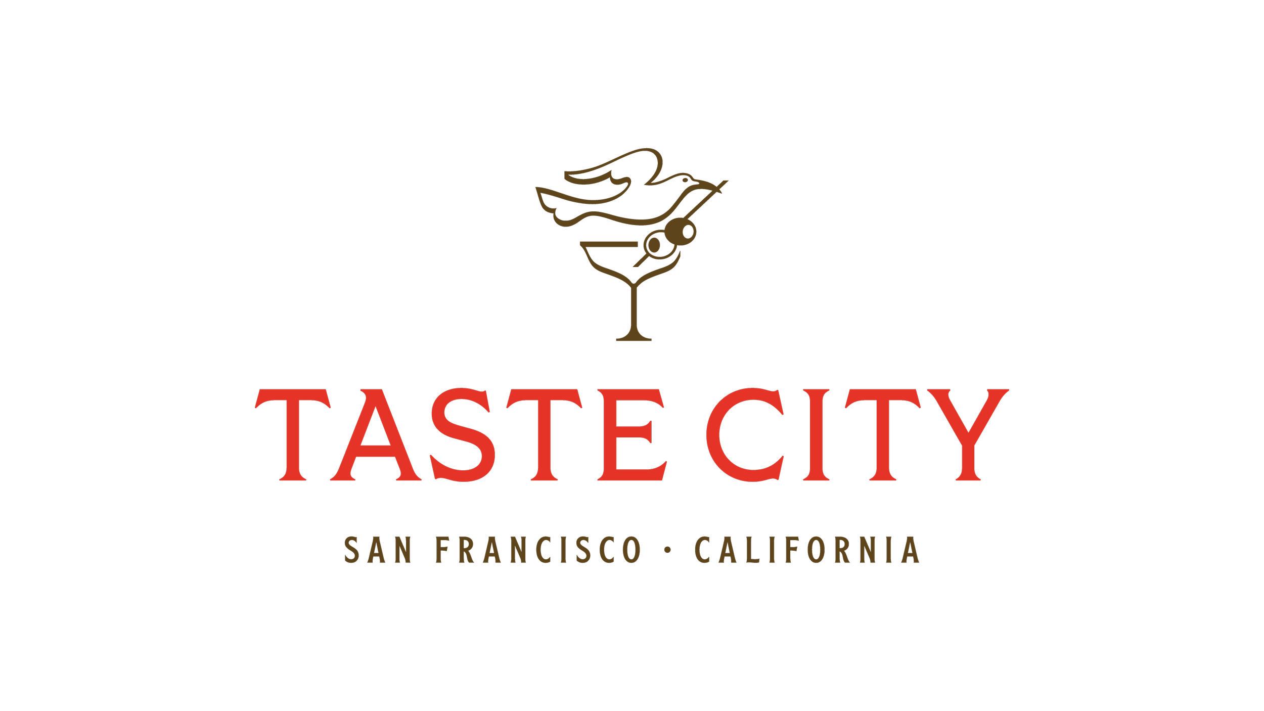 Taste City logo with a cocktail glass, gold bird, and black background, featuring red and gold text for San Francisco, California.