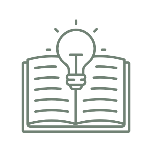 Open book with a light bulb above it, representing an idea or knowledge.
