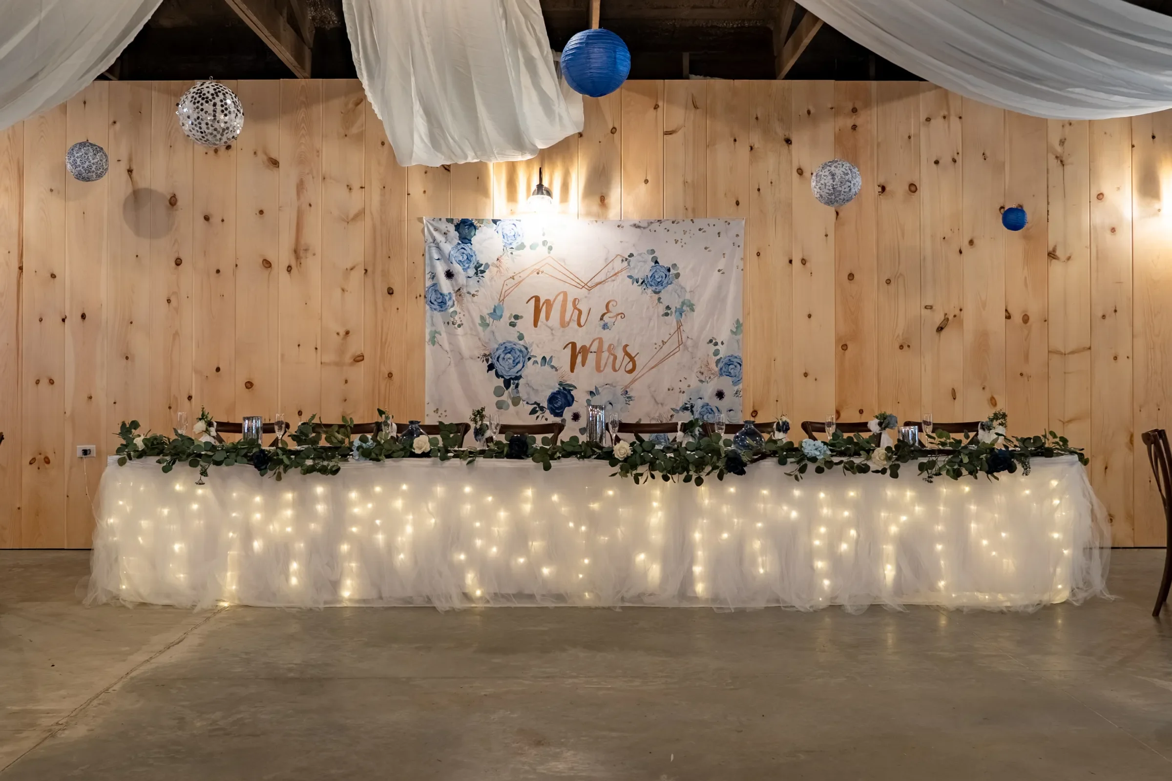 Rustic Elegant Head Table with Fairy Lights