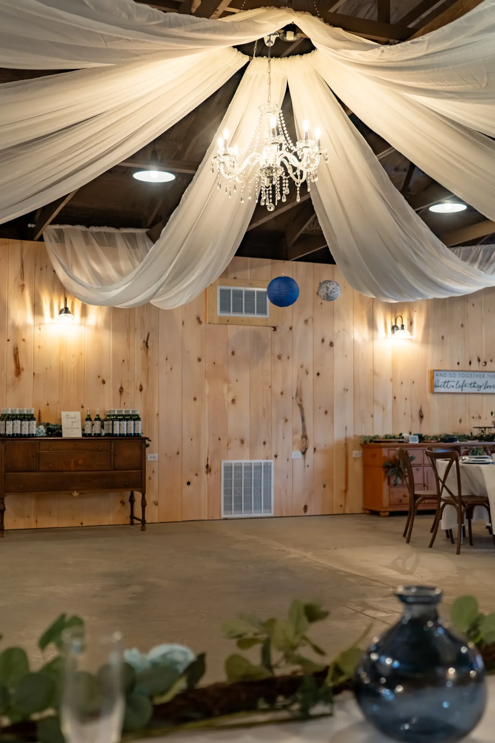 Warm Pine Walls &amp; Vintage Furniture Accents