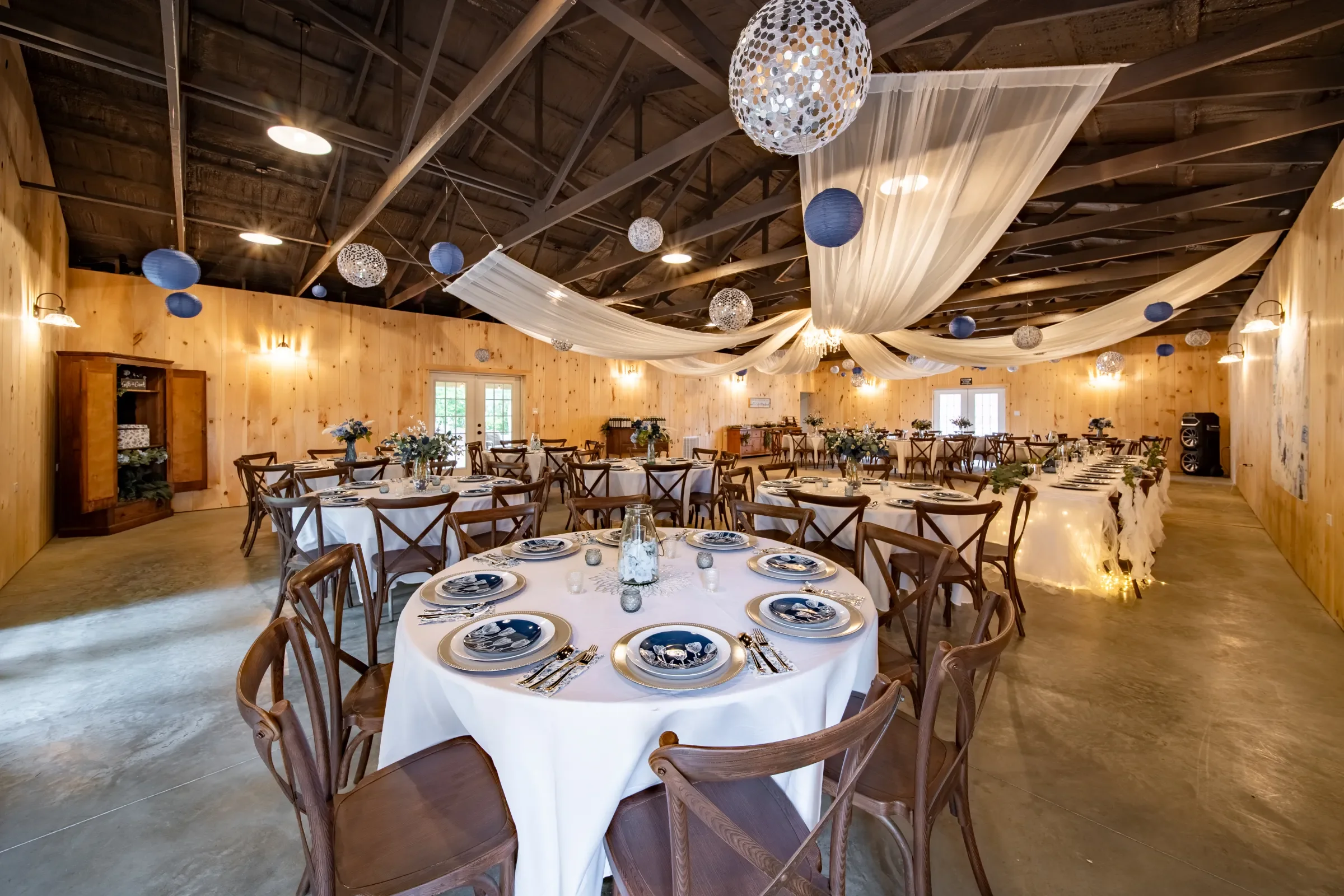 Exposed Beam Ceiling &amp; Reception Lighting