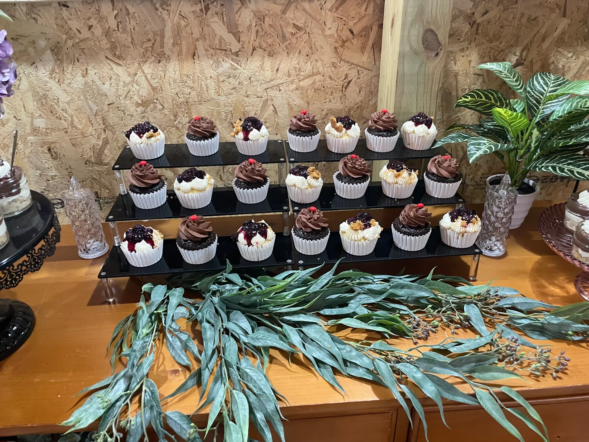 Tiered Wedding Dessert Display with Assorted Cupcakes
