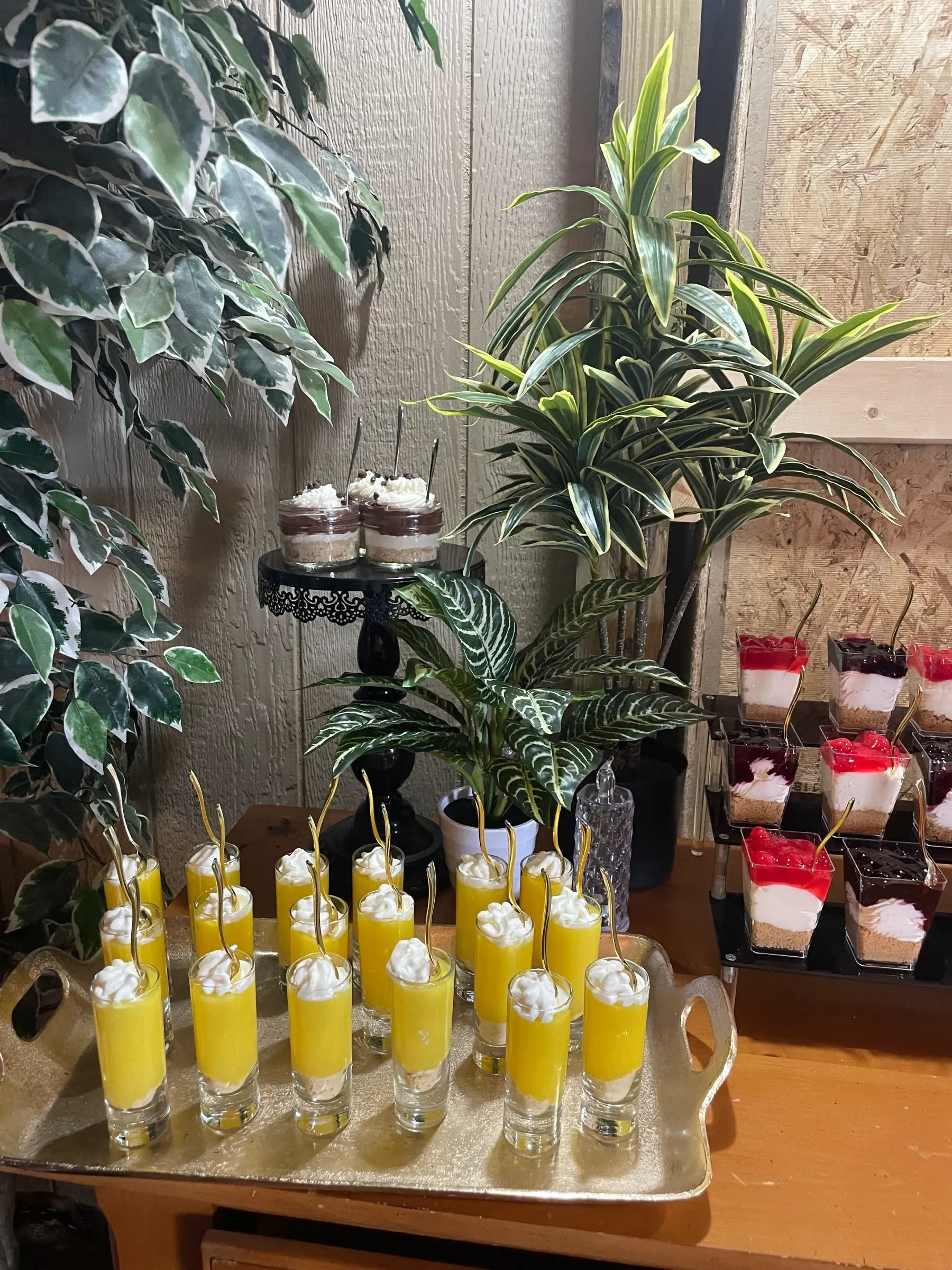 Lemon Meringue Dessert Shooters with Gold Spoons