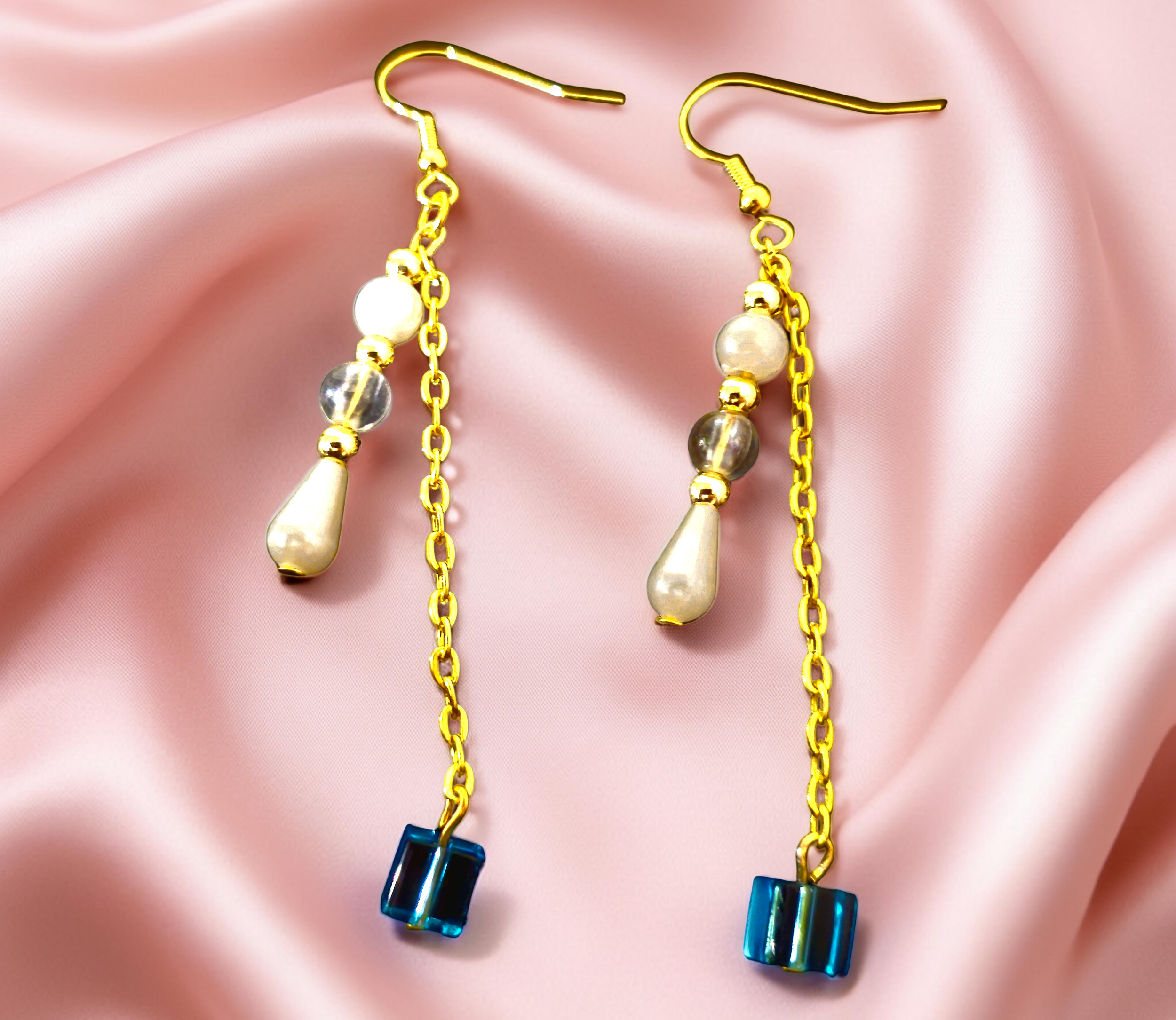 Gold Plated Dangly White Pearl Teardrop Earring (Various Types of Pearls)