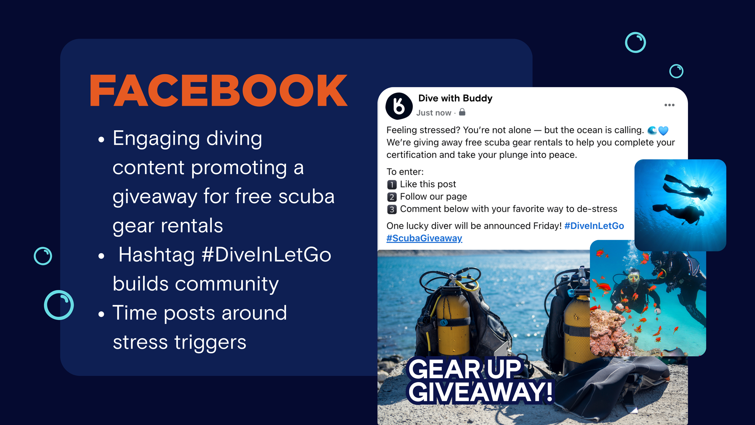 Driving engagement through social media, we utilized giveaways and activated the #DiveInLetGo hashtag.