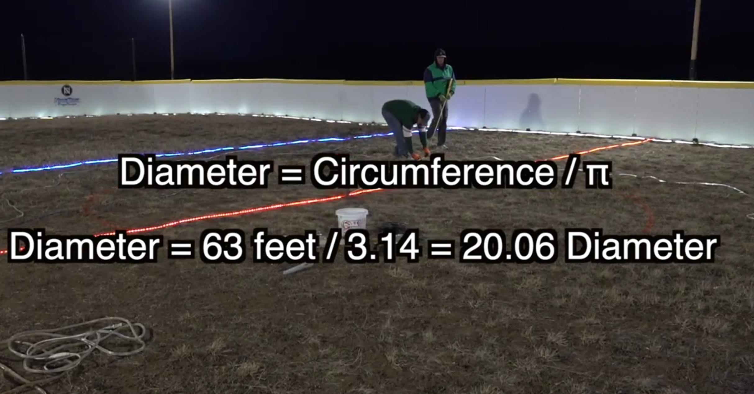 Measuring the center circle and marking out the diameter