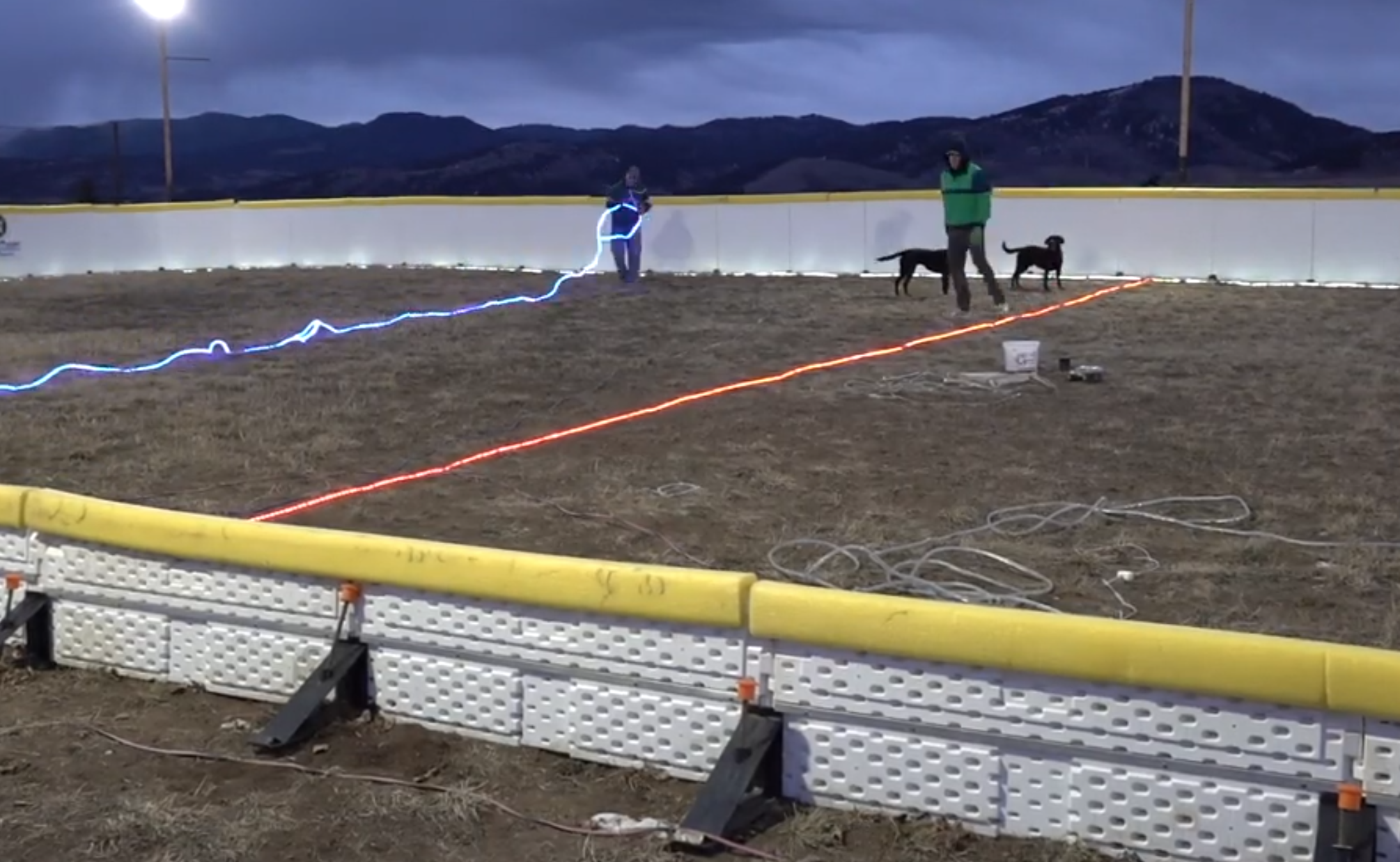 Putting the red and blue LED light up in outdoor hockey rink
