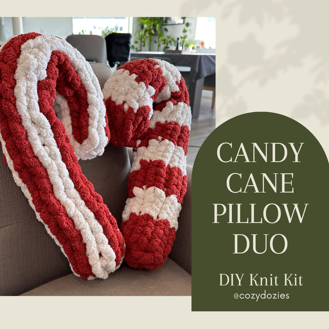 KNIT KIT Candy Cane Pillow DIY | Yarn & Video pdf Instructions Included | Christmas Decor