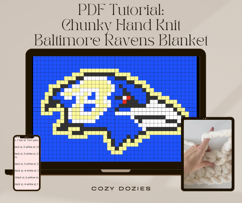 Chunky Knit Baltimore Ravens Blanket PDF Pattern: DIY Hand Knit Tutorial (Digital Download)