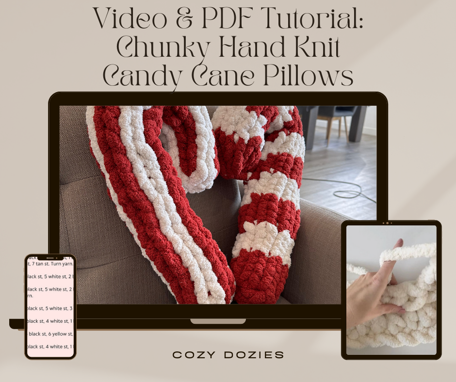 Chunky Knit Candy Cane Pillows Video & PDF Pattern: DIY Christmas Home Decor