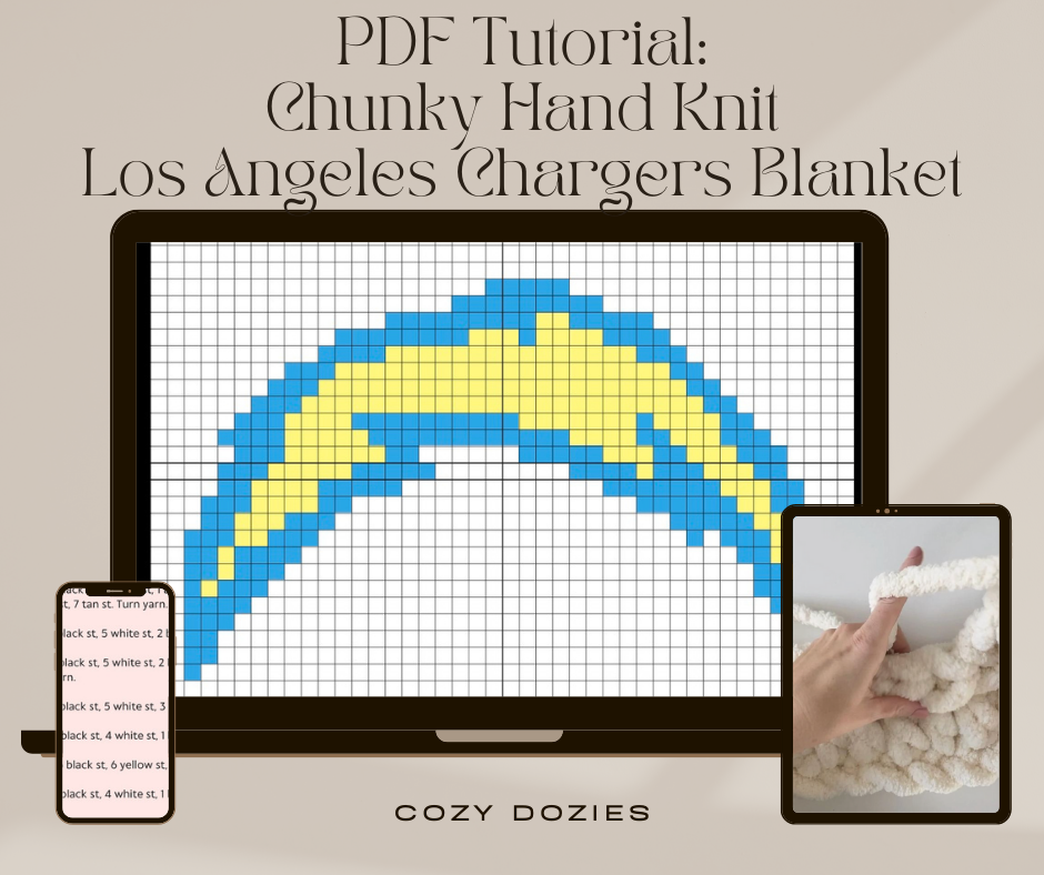Chunky Knit LA Chargers Blanket PDF Pattern: DIY Hand Knit Tutorial (Digital Download)